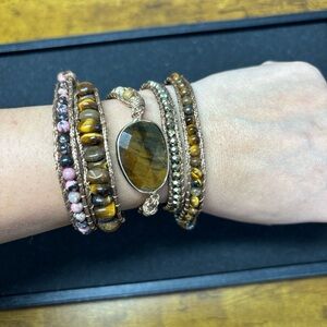 Dylan Jewelry Kelly Wrap Bracelet Tiger Eye Stone Vegan Leather NWT